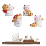 Fatiya 4 figuras de gato Lucy vívidas, bonita estatua de gato de la fortuna, escultura en miniatura de gatito para riqueza, prosperidad, éxito, decoración del hogar, oficina, coche (4 posturas)