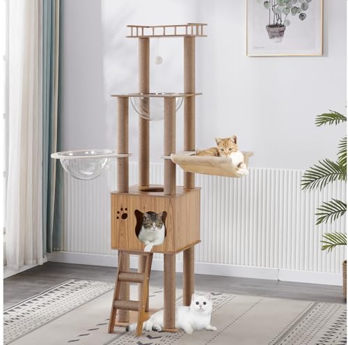 Árbol de gato de madera con 6 pisos y rascadores miniatura 1