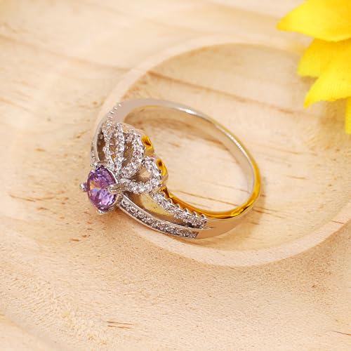 Women's Dainty Birthday Princess Ring Crown Design - Round Cubic Zirconia Tiara Promise Band - Special Occasion Tiara Statement Engagement Rings for Her4