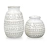 TERESA'S COLLECTIONS Ceramic Boho Vase for Home Decor, Distressed Beige Off-White Vases for Pampas Grass, Decorative Fall Farmhouse Vase for Fireplace Mantel, Living Room, Table, Shelf, 6.9"-2PCs