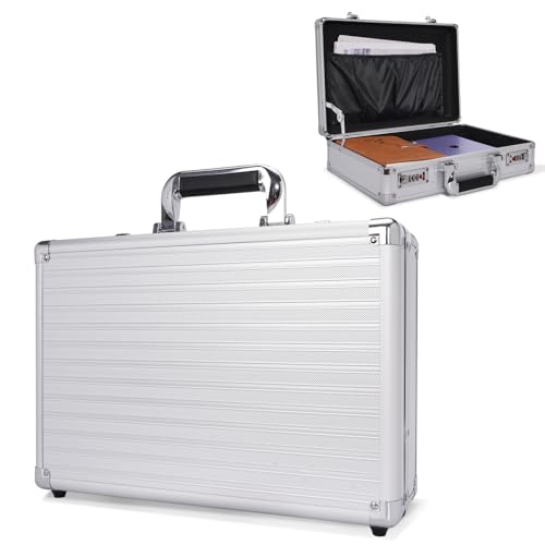 Locking Briefcase 15" File Organizer Storage Box, Portable with Dual Combination Locks, Durable Aluminum Alloy Frame for Cash/Documents, Ideal for Hom