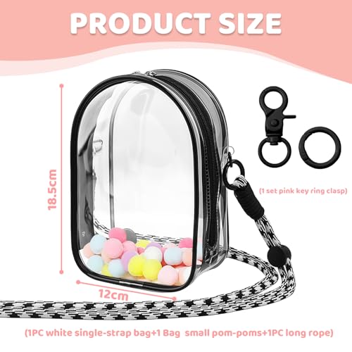 Mrltau PVC Schutzhülle für 15-17 cm Vinyl Plush Puppen, Transparente Umhängetasche mit Pompon, Klarsicht Display-Tasche zum Tragen und Aufbewahren von Plüschpuppen im Keidung (Schwarz)