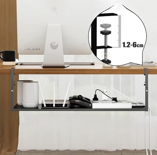 20'' Large Size Under Desk Cable Management Tray No Drill, Large Capacity Desk Wire Organizer Rack, Sturdy Metal Under Desk Cord Management with Clamp for Offices and Home - Image 5