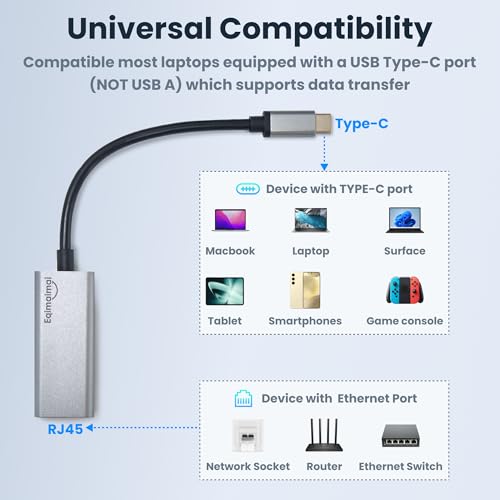 Image of USB C to ethernet Adapter,Ethernet to USB c,TypeC to RJ45 Ethernet Adapter 1Gbps Gigabit Ethernet Compatibility for Mac,MacBook Pro /Air,Dell XPS,Chromebook,Surface