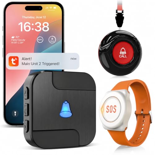 CallToU WiFi Personal Alarm for Elderly Emergency Alarm with Instant Phone Alerts Waterproof Panic Alarm for Elderly Living Alone Caregiver Pager for Multi-Family Caregiver Sharing Only 2.4GHz WiFi