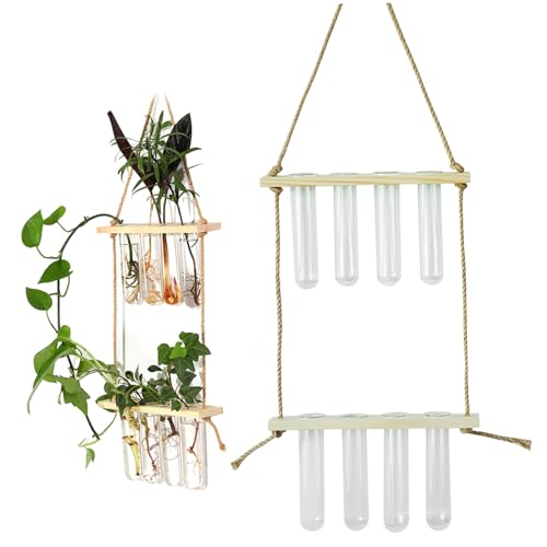 Station de propagation suspendue en verre et bois pour boutures 8 tubes 20x90 cm