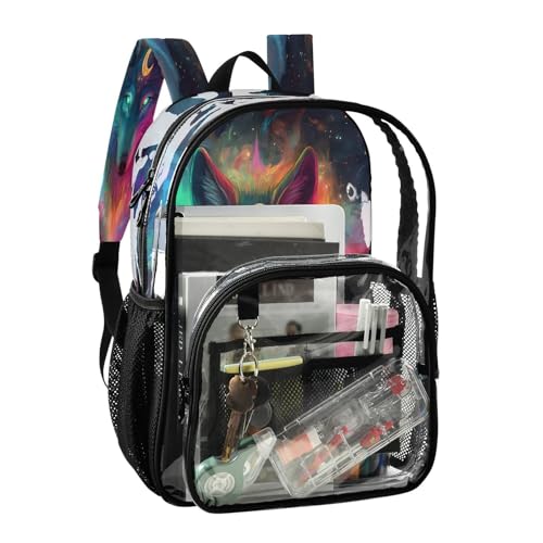 Colorful Wolf Moon Animal Clear Backpack Heavy Duty See Through Transparent PVC BookBag for Kids Boy Girl School Work2