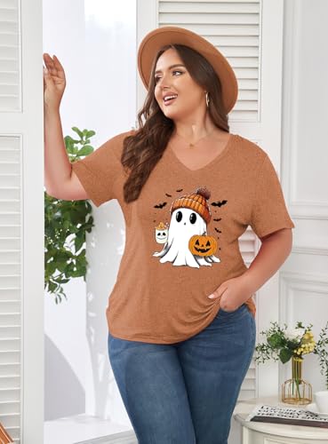 Image of ForHailey Women's Plus Size Short Sleeve Tee Shirt V Neck Basic Ladies Loose Fit T Shirt 1X-5X