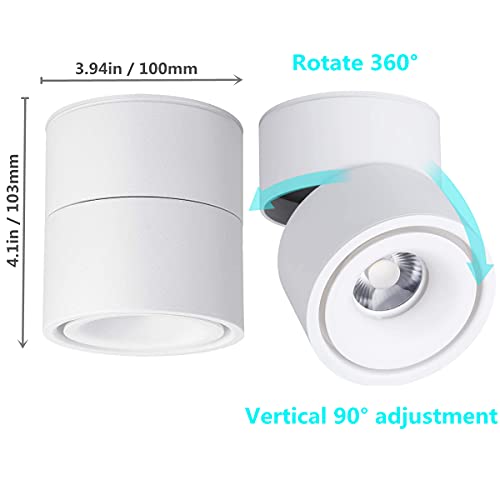 Image of Smart LED Dimmable Ceiling Spotlight - 360Adjustable Indoor Surface Mounted 10W COB Lighting -Stepless Dimming Warm Light 3000K to Cool White 6000K Ceiling Downlight-Wall Swivel Lamp (White)