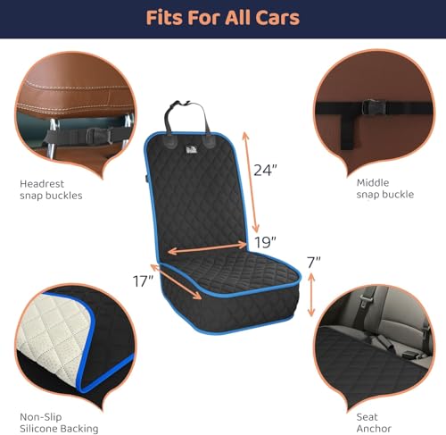 Image of Front Seat Dog Cover for Car, Truck & SUV - Waterproof, Non-Slip Pet Car Seat Cover for Dogs - Durable, Clean, Front Passenger Seat Protector for Pets & Vehicles. (1, Blue)
