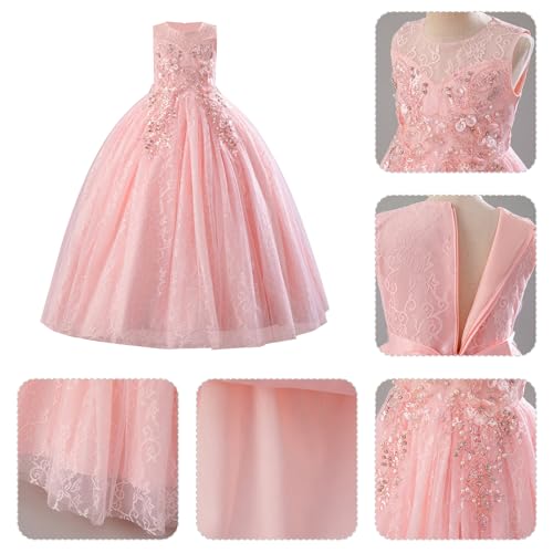 IDOPIP Sequin Flower Girl Lace Dress for Kids Wedding Pageant Party Formal Long Gown Princess First Communion Tulle Dresses4