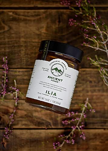 Organic Honey by Ancient Foods - Raw Unfiltered Authentic Organic Greek Honey from Greece | Unfiltered Wild Forest from Vordonia, Greece | 454g (Ilia)