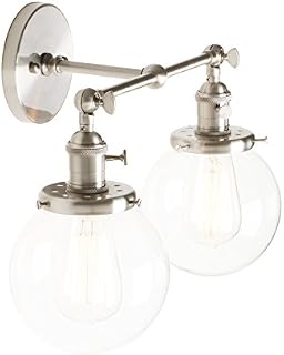 PathsOn Stylish Vintage Industrial Modern Double Wall Lights Loft Cafe Bar Wall Sconce Light Lamp Fixtures with Globe Clear Glass Shade (Brushed)