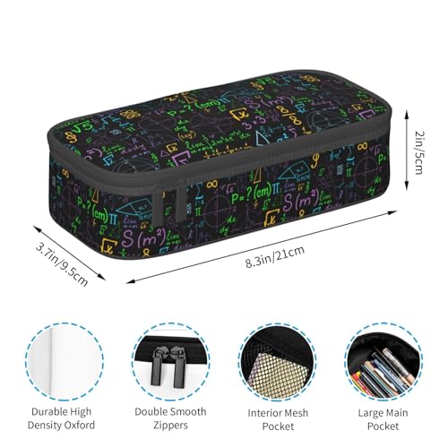 Image of Math Colorful Geometrical Plots Formulas Calculations Large Pencil Case, Pencil Pouch With Zipper Compartments Stationery Pencil Bag For Kids Teens Students School Supplies