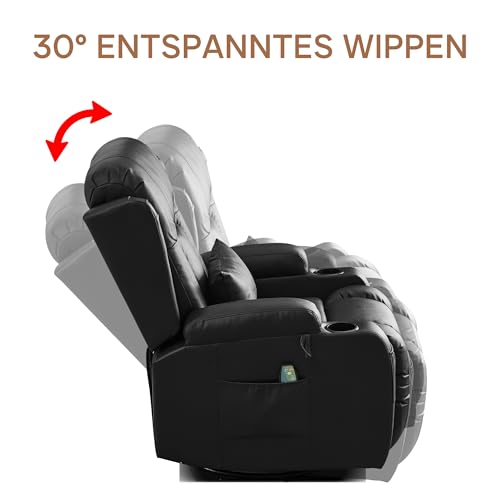 SITURAY Manuell Verstellbar Relaxsessel Fernsehsessel Massagesessel mit Liegefunktion Wippfunktion, 360° Drehbar TV Sessel mit Heizung, Kunstleder Kinosessel bis 150 kg für Wohnzimmer (2, Schwarz) – Bild 8