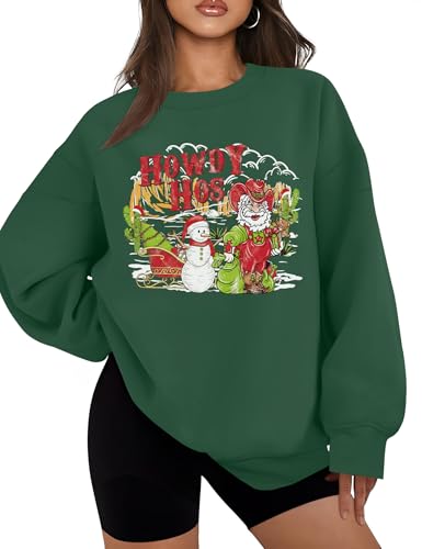 Micoson Christmas Vacation Sweatshirts Winter Funny Graphic Printed Sweat Shirts Lightweight Pullover Hoodies Santa Christmas Green S