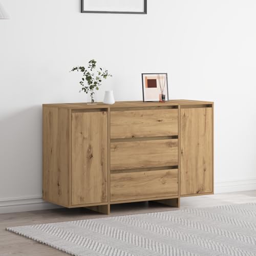 RMIHSJG Buffet en chêne massif 120 x 41 x 75 cm avec 4 compartiments et 3 tiroirs pour le rangement, solution de rangement, meuble de salon, salle à manger, meuble en matériau à base de bois, robuste