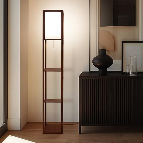 image for Brightech Maxwell - Modern Shelf Floor Lamp with Lamp Shade & Warm Whi