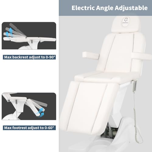 LUXMARS Electric Tattoo Chair Height Adjustable Facial Chair Electric Adjustable Angle Lash Bed with Hydraulic Stool Equipment Massage Chair with 3 Adjustable Electrical Motors- White