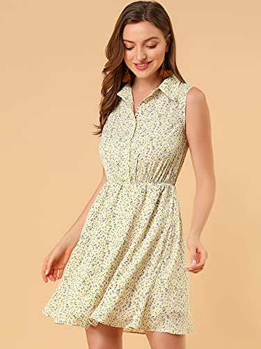 Image of Allegra K Women's Floral Printed Half Placket Above Knee Summer Sleeveless Belted Dress