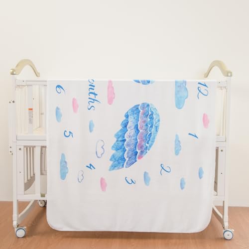 Image of 40 inch x 60 inch Angel Wings Baby Milestone Blanket | Fleece, Lightweight, Winter, Machine Wash, Napping, Reading