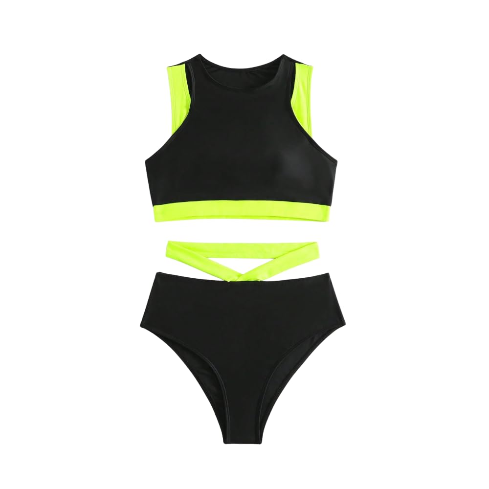 Set di abbigliamento per Pole Dance/Pole Exotic/Pole Sport - Sportivo con Nero e Neon