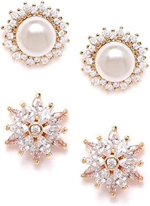Zaveri Pearls Set of 2 Gold Tone Contemporary Cubic Zirconia Brass Stud Earrings For Women-ZPFK11152