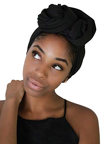 Rayna Josephine Stretch Head Wrap-Solid Color Jersey Knit Headwrap Turban Hair Scarf Tie (Black Night)