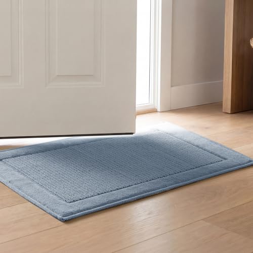 Madison Park Sanctuary 100% Cotton Non-Slip Bath Rug, 17x24 Inch, Blue