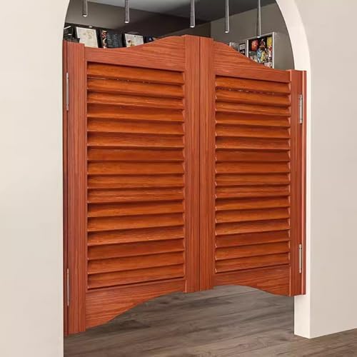 Solid Wood Swinging Cafe Doors - Arched Top Saloon Gates, Self-Closing Hinges, 30-55 Inch Widths, Stylish Louvre Design for Interior Spaces (B,W 48in)