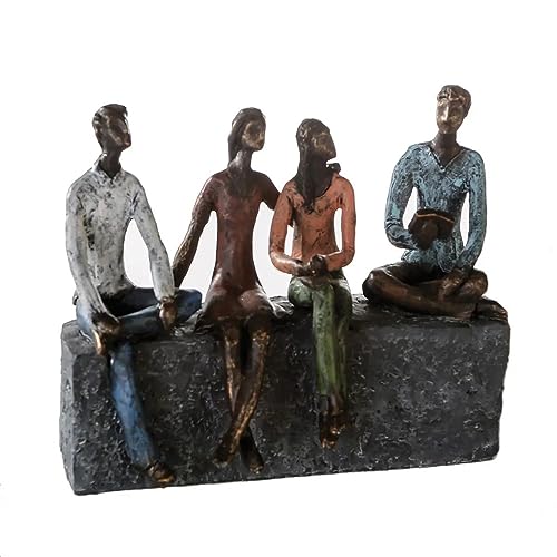 Casablanca modernes Design - Casablanca Deko Skulptur Network - Statue aus Kunstharz mit Spruchanhänger - Freunde Familie - Deko Bronze/Mehrfarbig - Höhe 21 cm