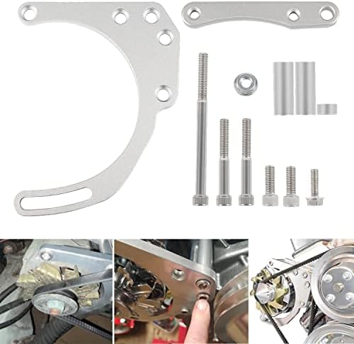 LWP Low Mount Alternator Bracket Double Hump Heads Adjustable Billet Kit for Small Block Chevy SBC 305 327 350 5.0L 5.7L V8 Eight Cylinder Long Water Pump Carburetor V Belt