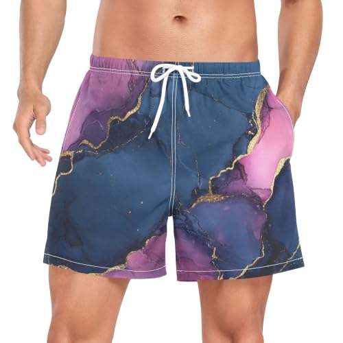 Bañador corto de hombre con secado rápido y diseño mármol azul y rosa