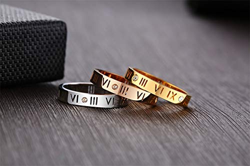 Vnox Stainless Steel Cz Roman Numeral Ring For Women Girls,Rose Gold Plated/Silver (3 Color Set, 9) #TOP2