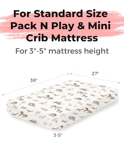 Image of Pack and Play Sheets 2 Pack, Fitted Jersey Knit Mini Crib Sheets for Baby Boys and Girls, Compatible with Graco Pack N Play and Mini Crib Mattress (Little Farm, Pack N Play /Mini Crib Sheets)