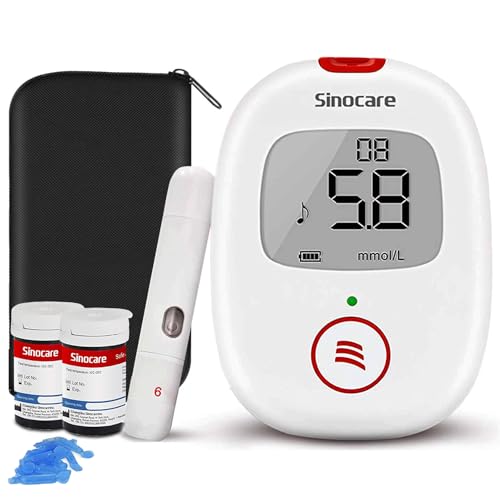 sinocare Blood Glucose Monitor, Diabetes Testing Kit with Light Warning and Voice Reminder, Blood Sugar Monitor with with Test Strips x 50 and Lancet x 50, Safe AQ Glucose Monitoring -in mmol/L