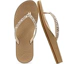KuaiLu Women's Rhinestone Flip Flops with Comfort Arch Support Yoga Mat Cushion Sandals Fashion Summer Beach Pool Travel Orthotic Walking Thong Sandles Slip on Plantar Fasciitis Beige 4