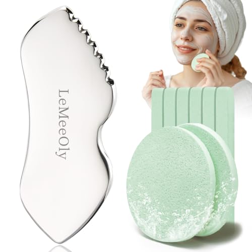 LeMeeOly 2Pcs Gua Sha Facial Tools Stainless Steel, Detailer GuaSha Set for Face Neck, Natural Skin Care Metal Gua Sha Lymphatic Drainage Face Massage Tool