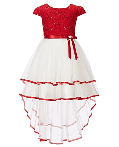Rare Editions Girls 2T-6X Red Sequin Lace White Mesh High-Low Dress (5) Rare Editions Girls 2T-6X Red Sequin Lace White Mesh High-Low Dress (5)