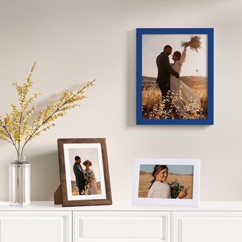 Image of Vittanly 12 Pack Picture Frames Collage Wall Decor for Mounting or Tabletop Display, Gallery Wall Frame Set for Family, Multi Sizes Including 4pcs 8x10, 4pcs 5x7, 4pcs 4x6, Blue & Brown & White