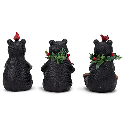 Transpac Peace Bear Black And Green 6 Inch Resin Christmas Figurines Set Of 3 #TOP2