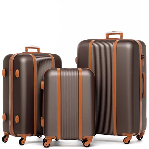 FERGÉ Set de 3 valises rigides à 4 roulettes Milano | Lot de 3 - Trolley Voyage | Ensemble de Bagages Marron