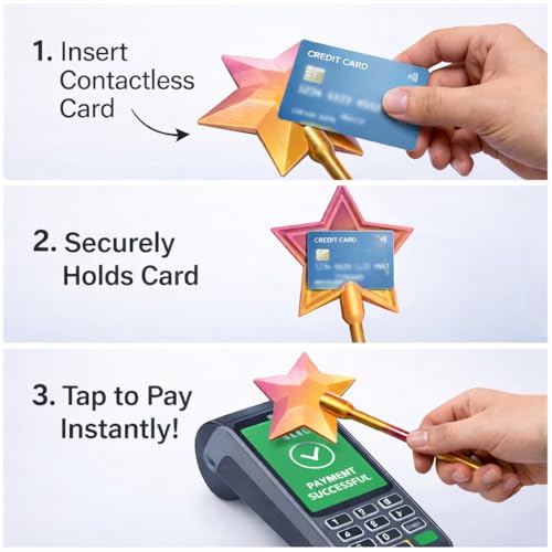 Credit Card Wand, 3D Printed Tap to Pay Wand with Hidden Slot, Fairy Pay Wand Contactless Card Holder for Credit, Debit, Gift & Transit Cards, Star Magic Novelty Gift (Gradient Pink)