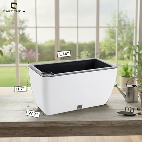 Image of GARDENCIA Self Watering Flower Pots for Outdoor Indoor Gardening /Rectangle Big Plant Pot with Polypropylene UV Material /Decorative Modern Gamla (Recta Big White, Pack of 3)