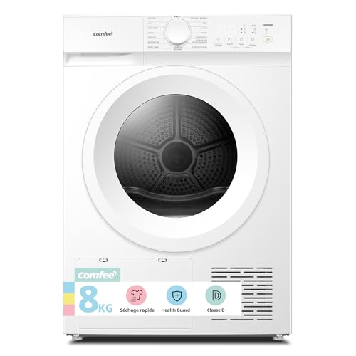 COMFEE' Sèche linge Pompe à Chaleur, 8kg, Classe D, Séchage rapide, Élimination des poils d'animaux, 15 programmes, Fonction anti-rides，Fonction rafraîchissante，CD08EHP05W, Blanc