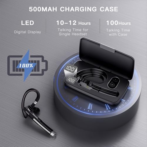 Image of Boytond Bluetooth Headset V6.1,100Hrs Talk Time Wireless Earpiece with Mic for Work,CVC8.0 Noise Cancelling Wireless Earbud, Business Earbud with 500 mAh Charging Case for Trucker /Home /Office Work