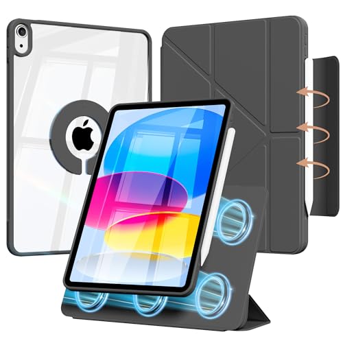 Étui iPad 2025 anti rayure avec dos rigide transparent et rabat pliable amovible