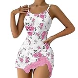 Kleid Damen Lustig Spitzenbesatz, Schlafkleid mit V-Ausschnitt, sexy...