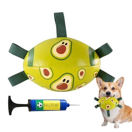 Générique Fußballspielzeug für Hunde | interaktiver Kauspielzeug, mit Riemen aus PU- Leder, Spielzeug für den Außenbereich, für Gesundheit, Zahnfleisch, Laufen, Garten, Park, Spiel im Freien, Haustiere