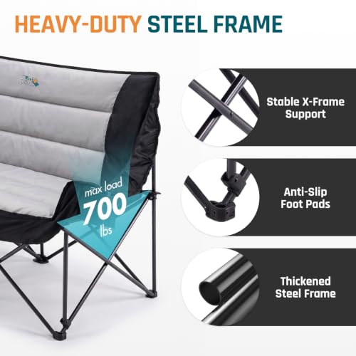 Image of DMH OUTDOORS Oversized Double Camping Chair Padded Folding Camping Loveseat
